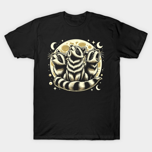 Raccoon Moon Howling Trio - Wildlife Lover T-Shirt by JessArty